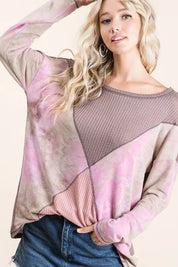 BiBi Thermal Waffle Color Block Top with Tie Dye **LA DEAL** on Simply Obsessed