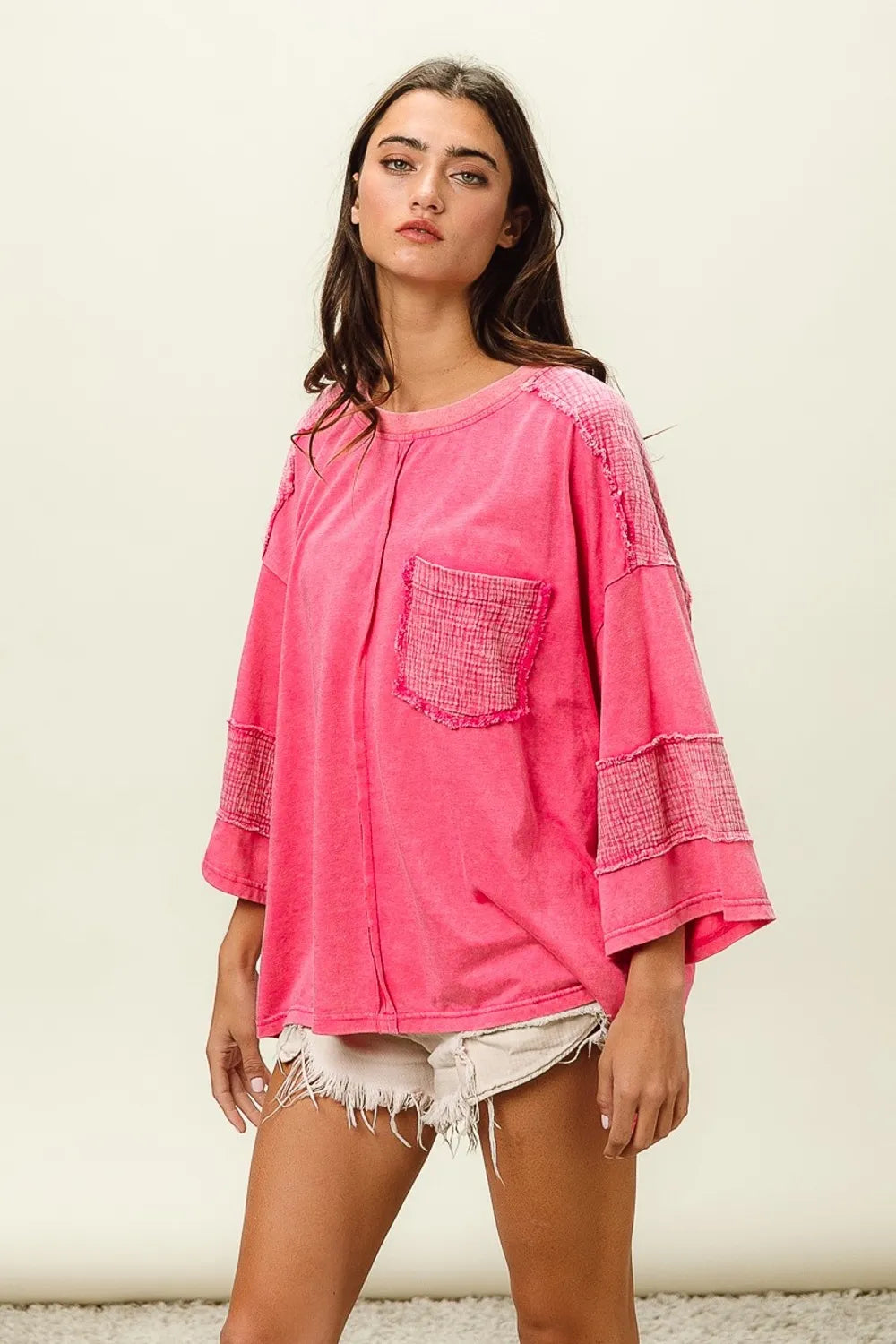 BIBI High-Low Washed Knit Shirt on Simply Obsessed