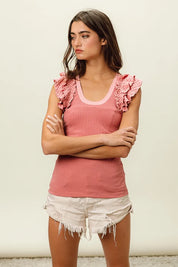 BiBi Rib Knit With Textured Ruffled Top on Simply Obsessed