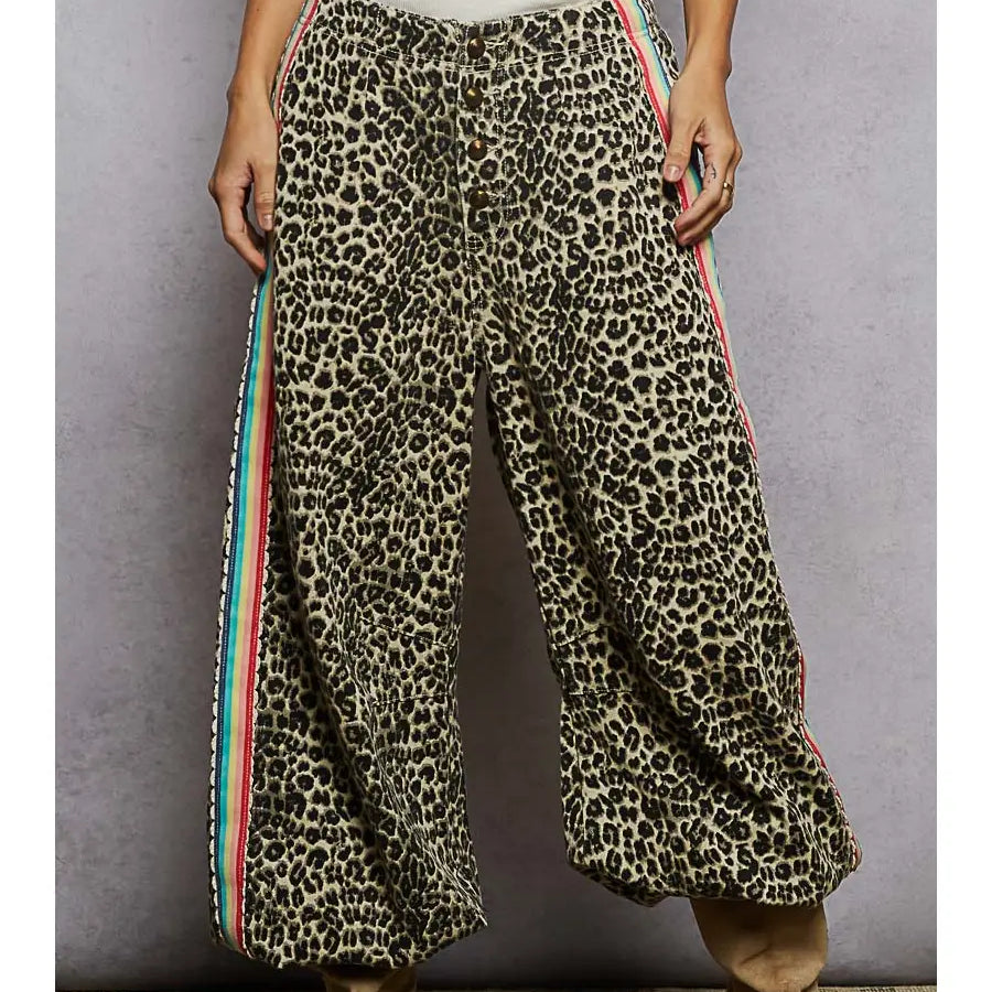 POL Leopard Side Tape Detail French Terry Knit Pants-SAND LEOPARD on Simply Obsessed