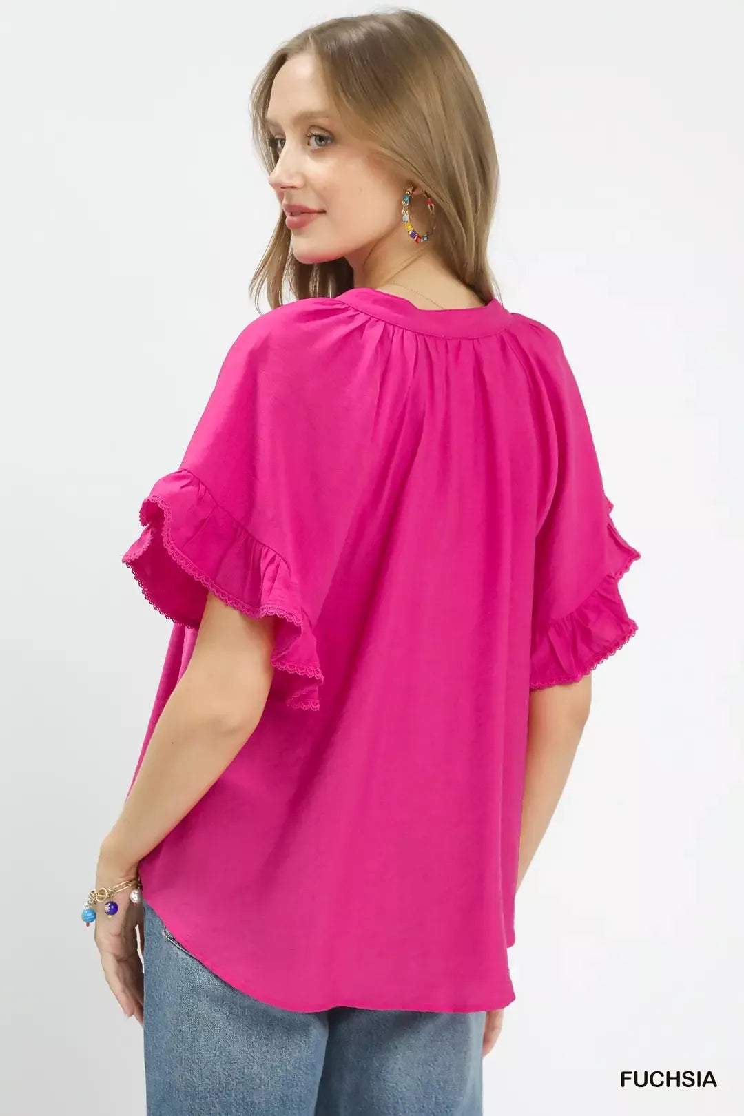 UMGEE Ruffle Sleeve V-Neck Flutter Blouse on Simply Obsessed