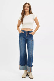 RISEN Full Size High Rise Crop Wide Straight Cuffed Jeans Plus Size on Simply Obsessed
