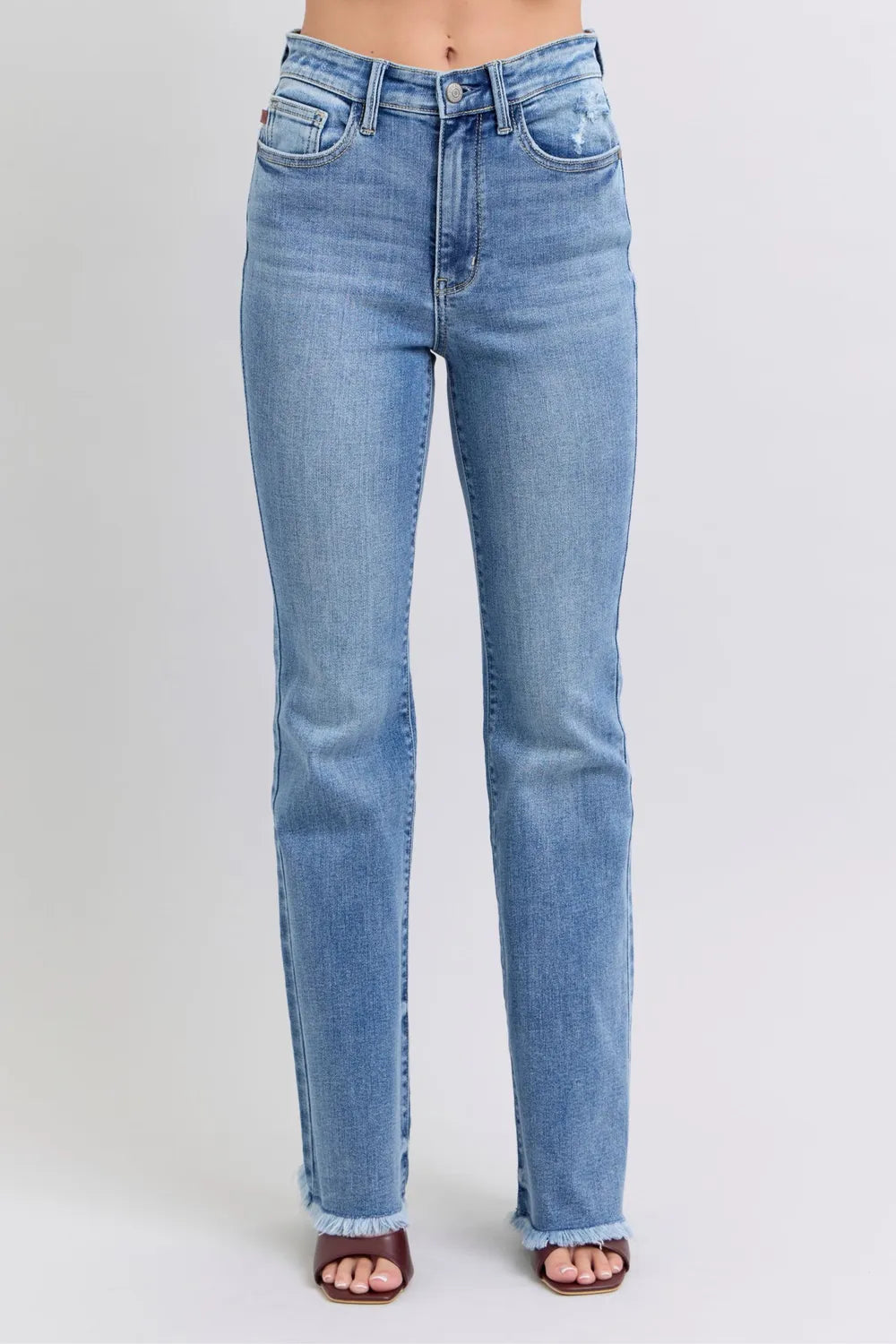 Judy Blue Full Size Raw Hem High Rise Bootcut Jeans on Simply Obsessed