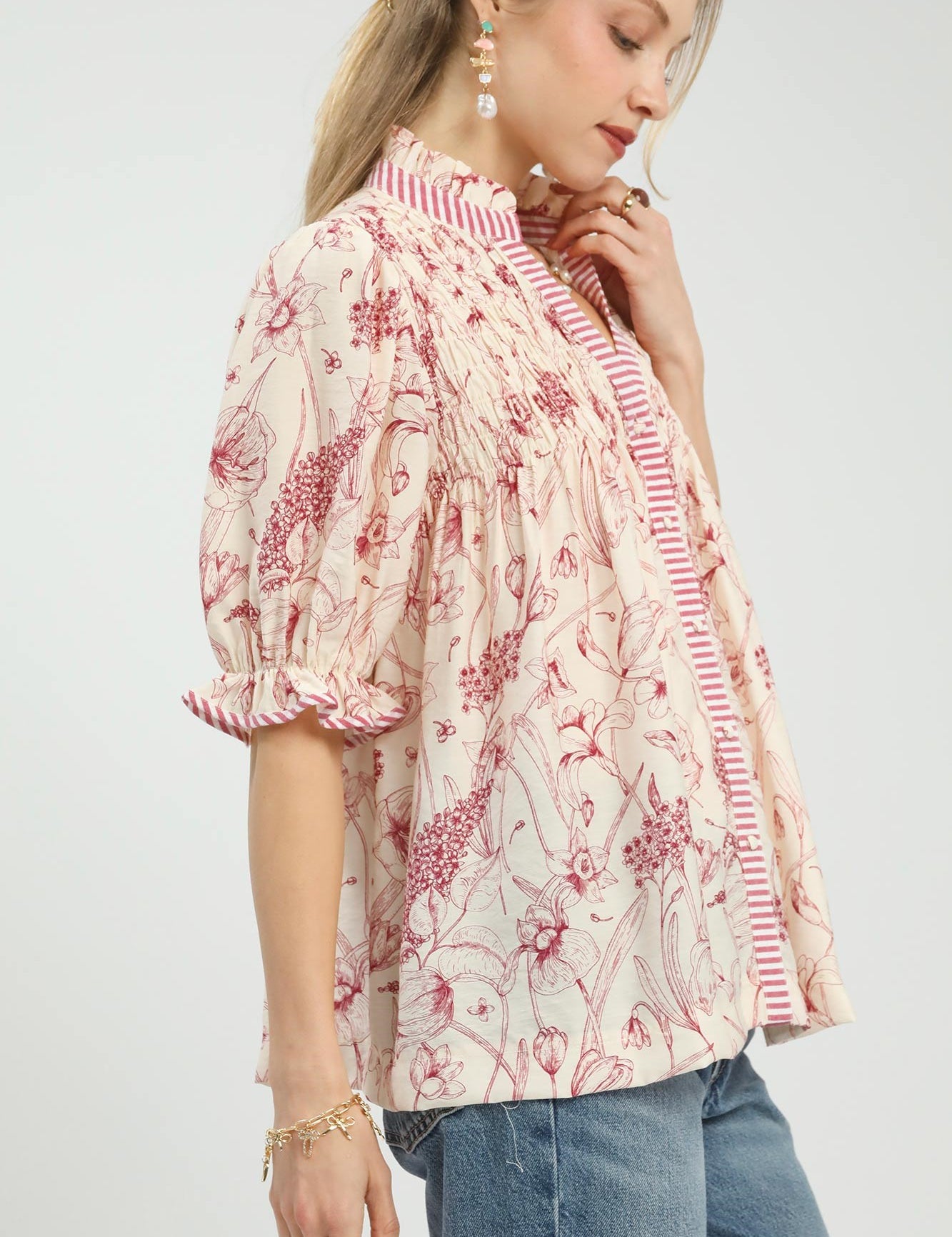 UMGEE Mixed Print Button Front Top **DEBUT SALE** on Simply Obsessed