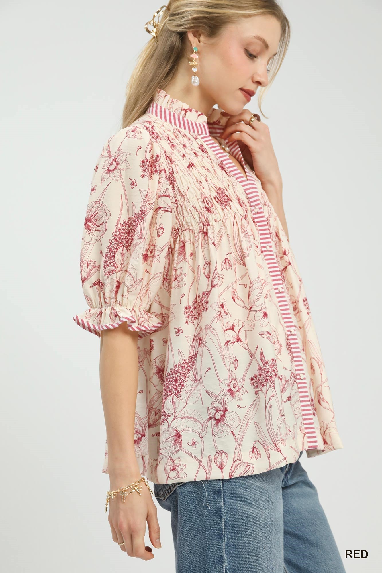 UMGEE Mixed Print Button Front Top **DEBUT SALE** on Simply Obsessed