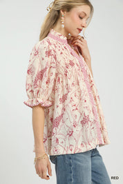 UMGEE Mixed Print Button Front Top **DEBUT SALE** on Simply Obsessed