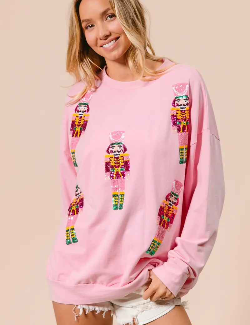 BIBI Sequin Nutcrackers Embroidery Christmas Sweatshirt on Simply Obsessed