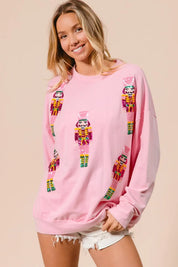 BIBI Sequin Nutcrackers Embroidery Christmas Sweatshirt on Simply Obsessed