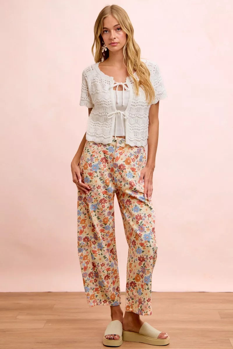 BIBI Washed Floral Printed Twill Barrel Pants **FALL DEBUT SALE** on Simply Obsessed