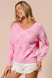 BiBi Valentines Heart Pompom V Neck Knit Top on Simply Obsessed