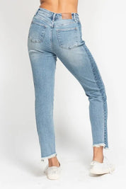 JUDY BLUE Full Size Vintage Wash Side Panel Detail with Fray Hem Slim Plus Size on Simply Obsessed