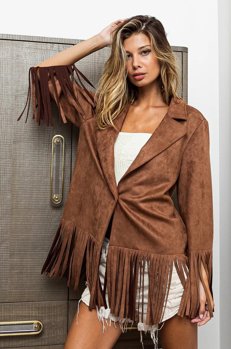 BiBi Single Blazer with Fringed Hem on Simply Obsessed