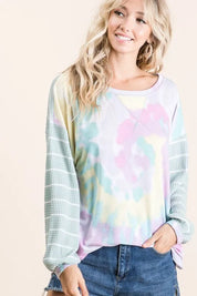 BIBI Tie Dye Terry Top with Wide Stripe Thermal Waffle **LA DEAL** on Simply Obsessed