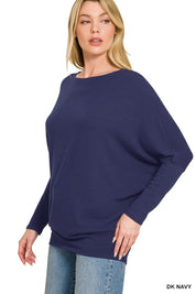 ZENANA Hacci Dolman Sleeve Boat Neck Top on Simply Obsessed