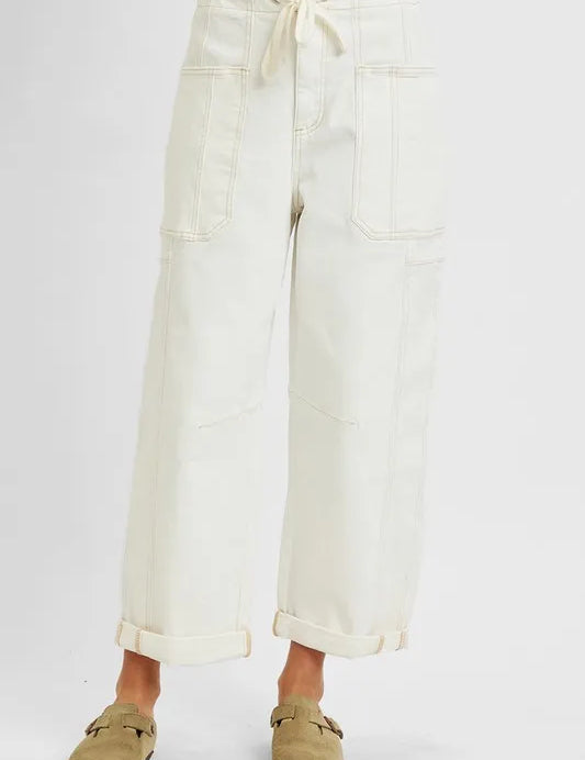 RISEN Full Size High Rise Crop Wide Barrel Cargo Pocket Jeans Plus Size on Simply Obsessed