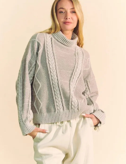 DAVI & DANI Cable-Knit Turtleneck Dropped Shoulder Sweater **FALL DEBUT SALE** on Simply Obsessed