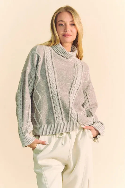 DAVI & DANI Cable-Knit Turtleneck Dropped Shoulder Sweater **FALL DEBUT SALE** on Simply Obsessed