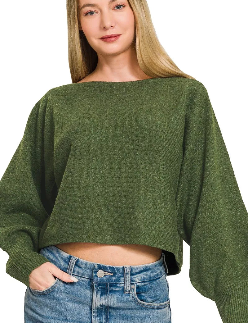 ZENANA Boat Neck Balloon Sleeve Sweater on Simply Obsessed