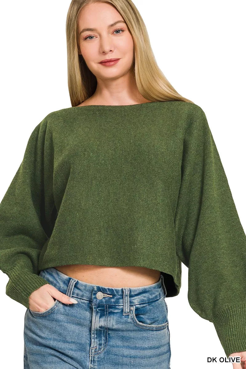 ZENANA Boat Neck Balloon Sleeve Sweater on Simply Obsessed