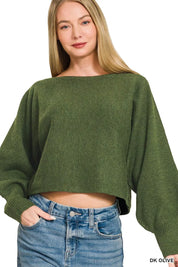 ZENANA Boat Neck Balloon Sleeve Sweater on Simply Obsessed