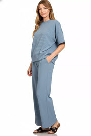 ZENANA Ribbed Round Neck Tee & Pants Set on Simply Obsessed