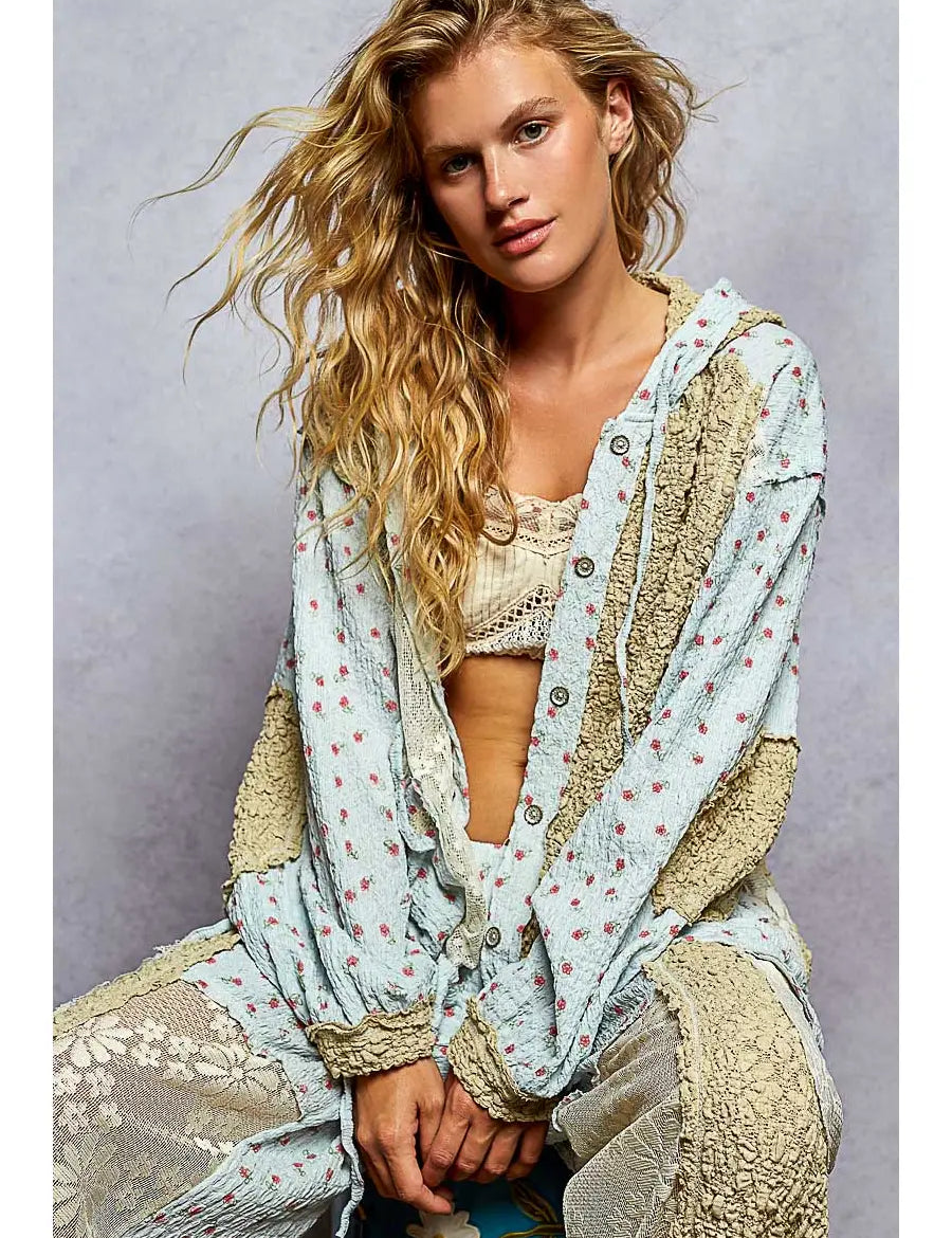 POL Balloon Sleeve Lace Floral Knit Jacket on Simply Obsessed