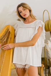 BIBI Ruffled Woven Top on Simply Obsessed