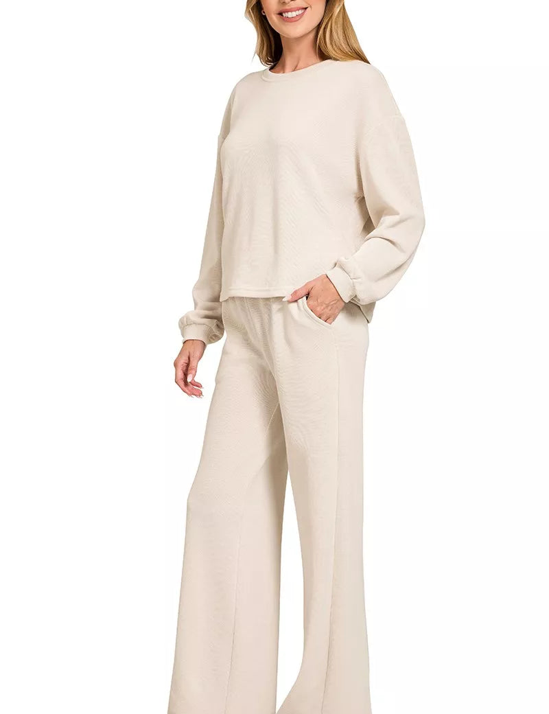 ZENANA French Rib Pullover and Pants Set on Simply Obsessed