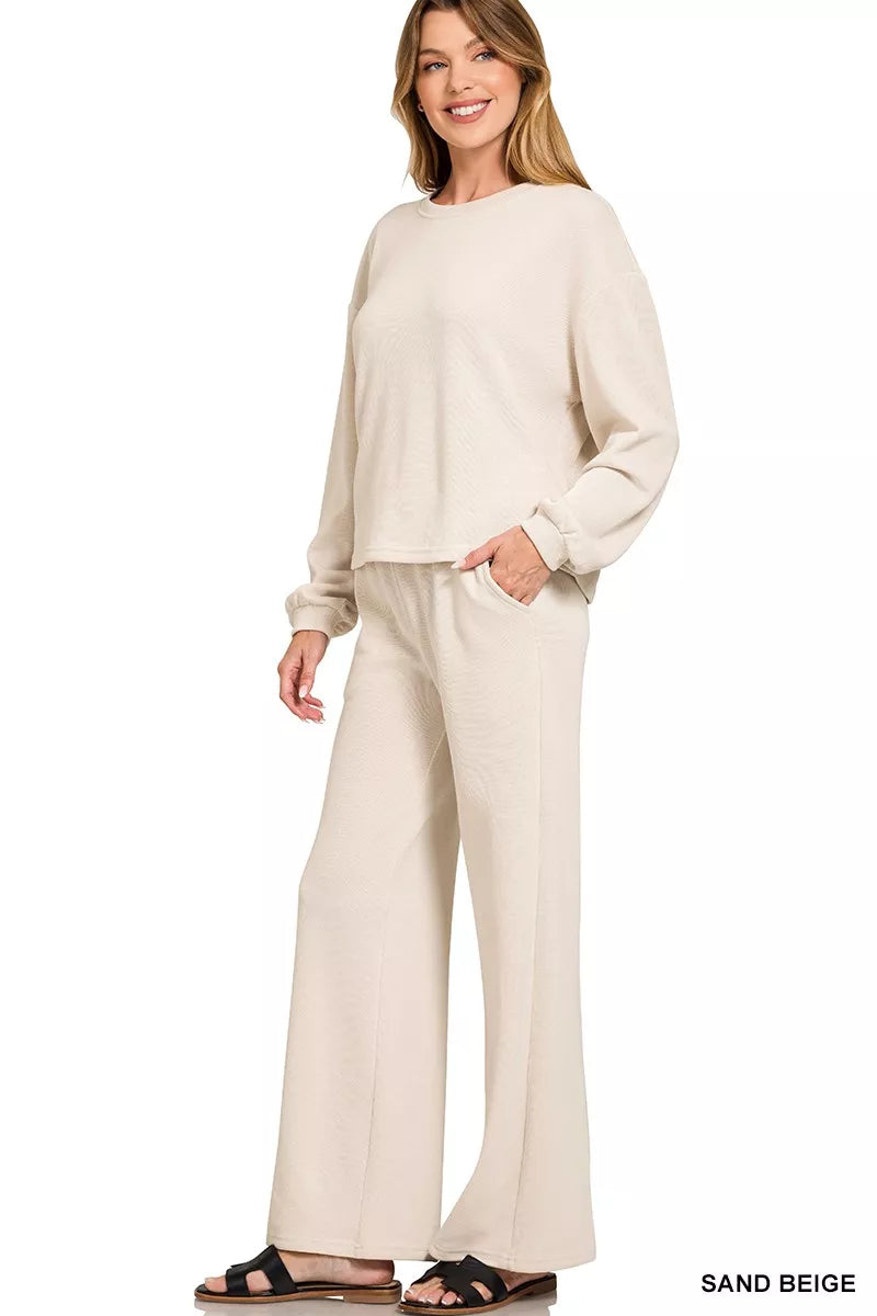 ZENANA French Rib Pullover and Pants Set on Simply Obsessed