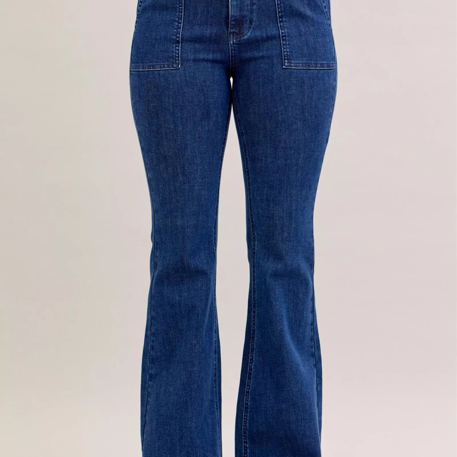Judy Blue High Waist Flare Jeans with Front Patch Pockets on Simply Obsessed