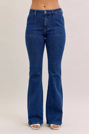 Judy Blue High Waist Flare Jeans with Front Patch Pockets on Simply Obsessed