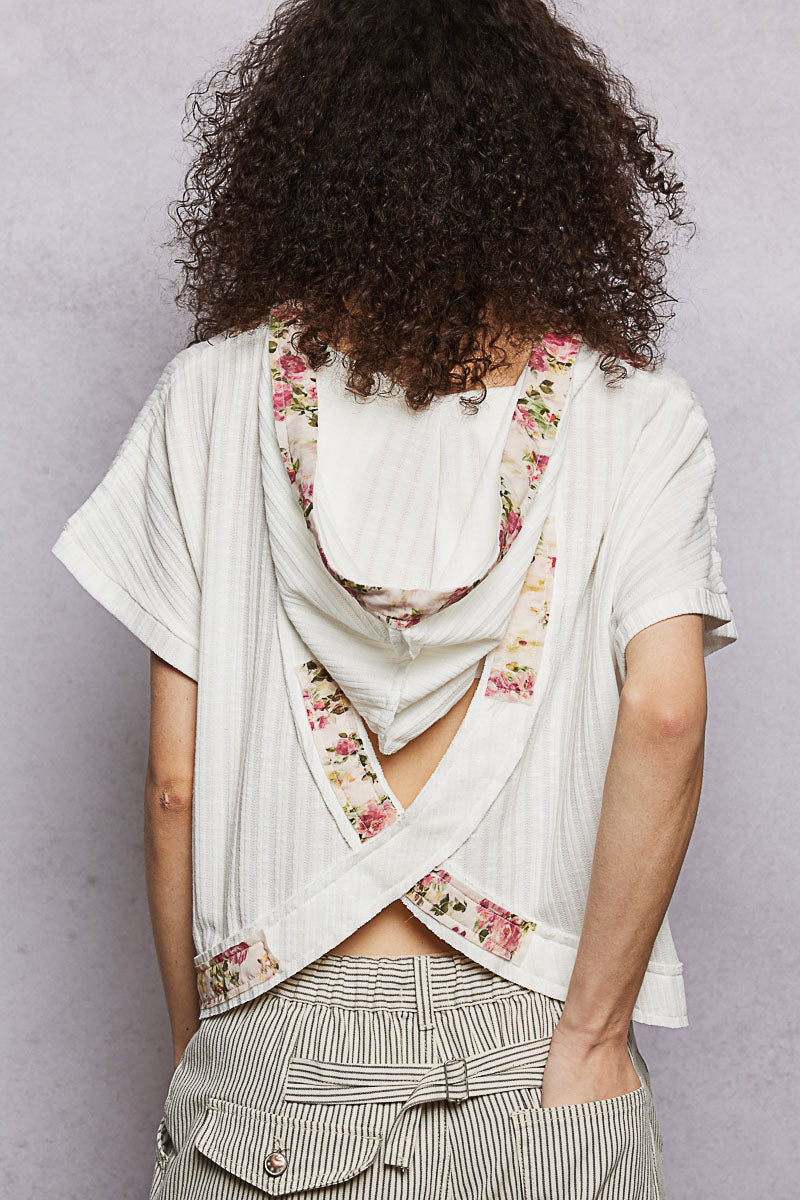POL Short Sleeve Hooded Top with Back-Open Detail on Simply Obsessed