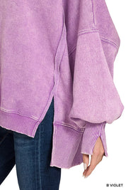 ZENANA Acid Washed Batwing Sleeve Fleece Sweatshirt on Simply Obsessed