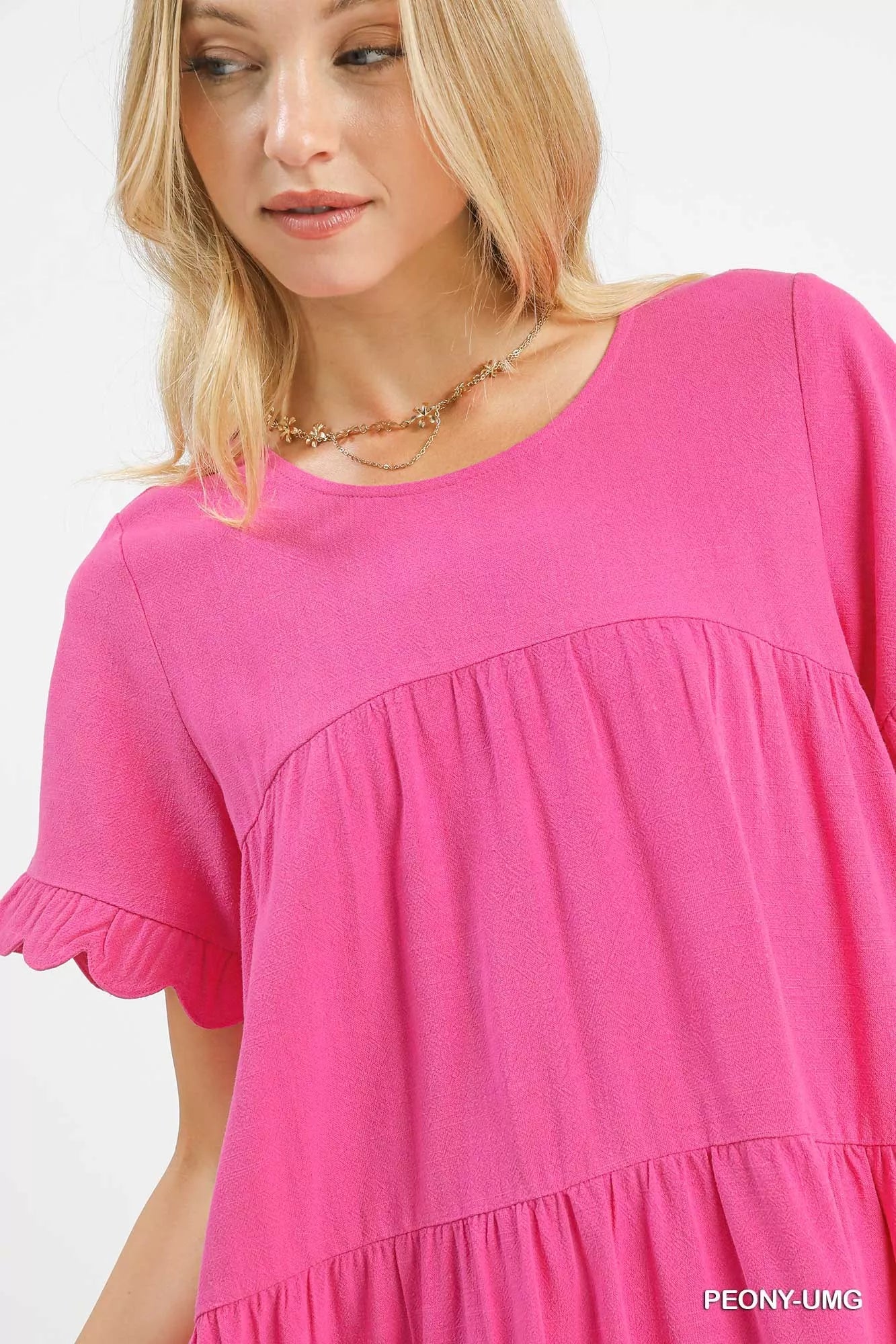 UMGEE Linen Tiered Babydoll Dress with Ruffle Sleeves on Simply Obsessed