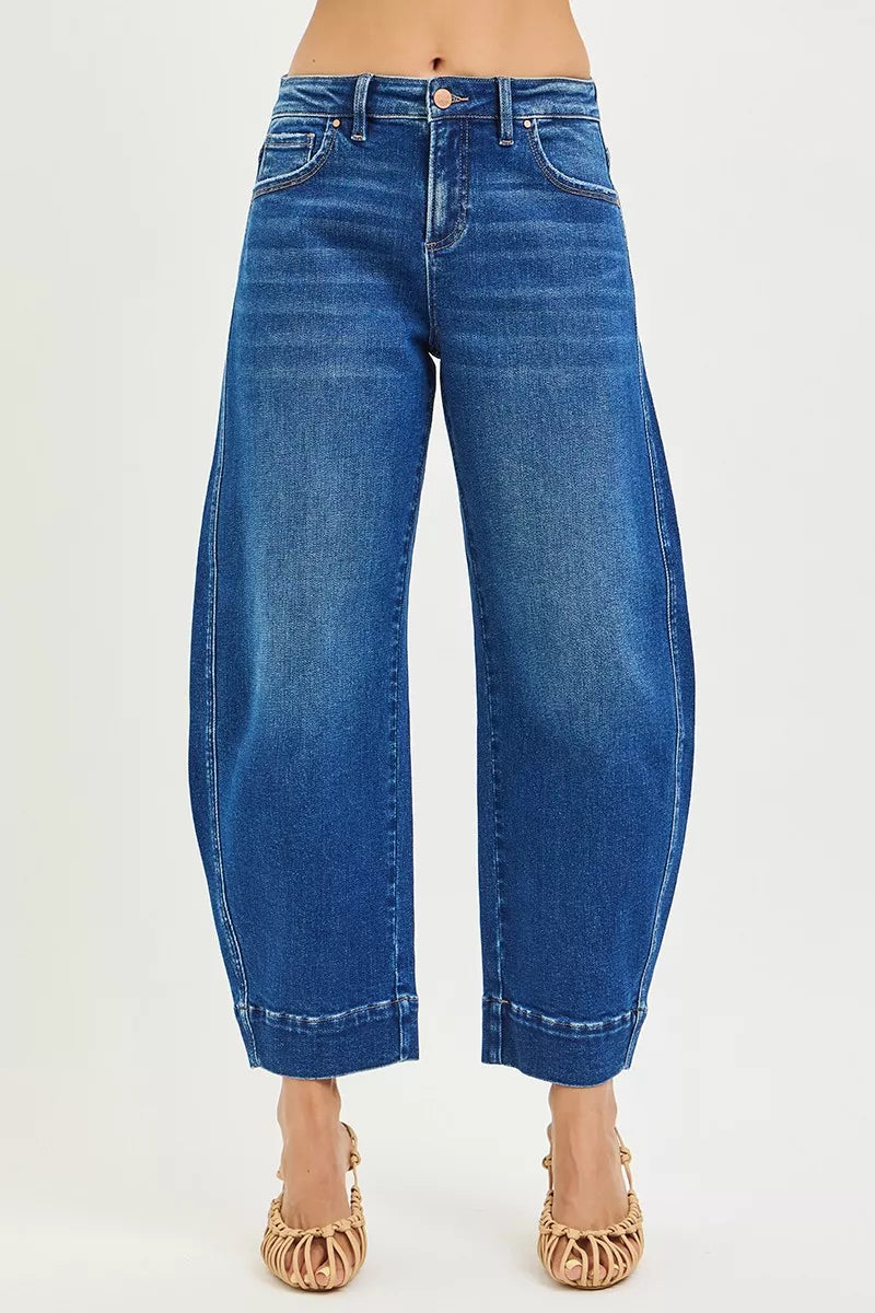 RISEN Mid Rise Crop Barrel Jeans on Simply Obsessed