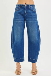 RISEN Mid Rise Crop Barrel Jeans on Simply Obsessed
