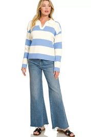 ZENANA Striped Collared Sweater on Simply Obsessed