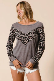 BiBi Sweater Knit Top With Leopard V Shape Block on Simply Obsessed
