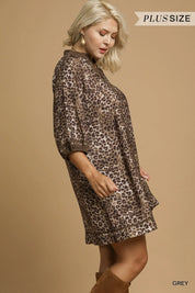 Umgee Full Size Leopard Print Mini Dress with Contrast Trim Plus Size on Simply Obsessed