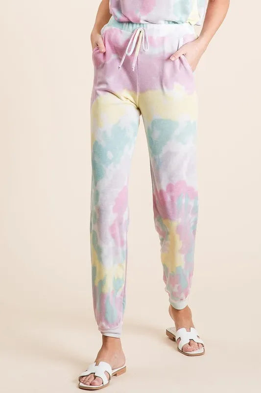 BiBi Tie Dye French Terry Casual Pants on Simply Obsessed
