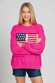 ZENANA French Terry American Flag Pullover on Simply Obsessed