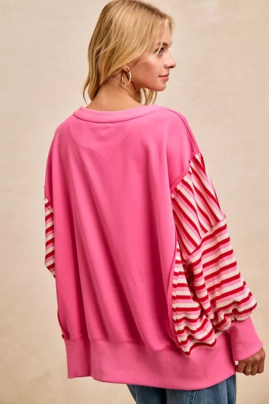 BIBI French Terry Stripe Combo Sweatshirt with Open Seam on Simply Obsessed