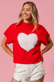 BIBI Rib Banded Heart Pattern Valentines Sweater on Simply Obsessed