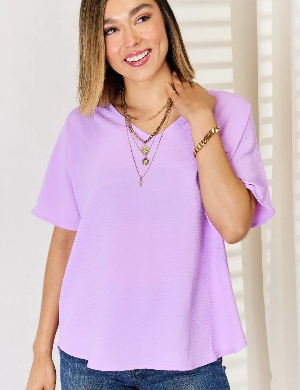 Zenana Texture Short Sleeve T-Shirt on Simply Obsessed