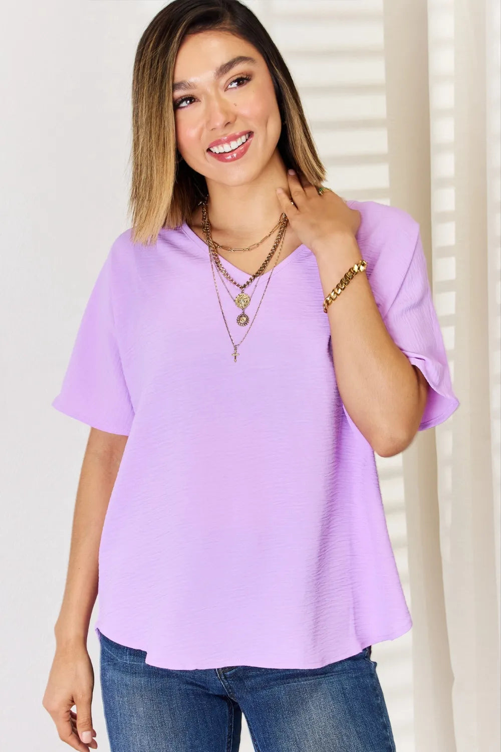Zenana Texture Short Sleeve T-Shirt on Simply Obsessed
