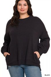 Zenana Full Size Fleece Hi-low Boyfriend Sweatshirts with Pockets Plus Size on Simply Obsessed