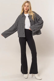 HYFVE Tweed Plaid Button Up Collared Neck Jacket on Simply Obsessed