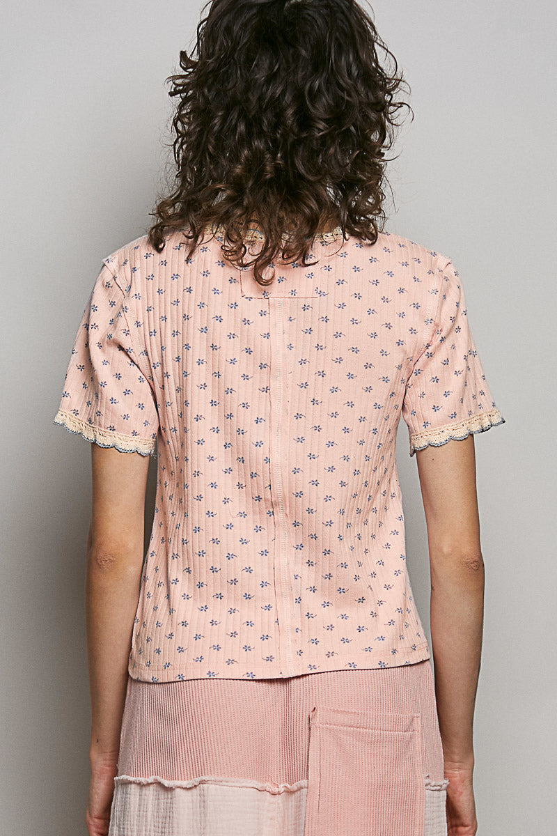 POL Floral V-Neck Short Sleeve Rib T-Shirt on Simply Obsessed