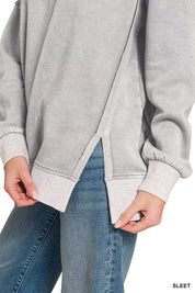 ZENANA Fleece Acid Washed Contrast Trim Pullover **FALL DEBUT SALE** on Simply Obsessed