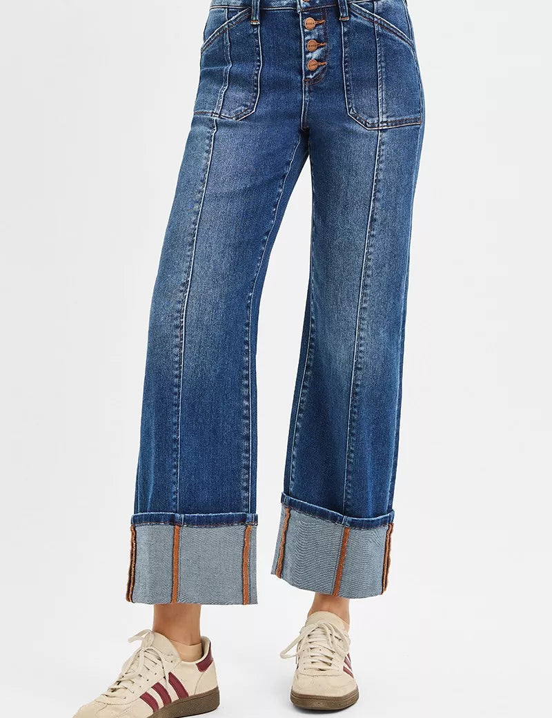 RISEN Full Size High Rise Crop Wide Straight Cuffed Jeans Plus Size on Simply Obsessed